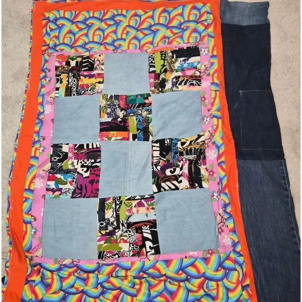 Denim patchwork quilted throw - Picture 5 of 5